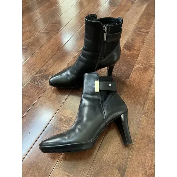 Aquatalia Black Leather Side Zip Royal Waterproof High heel Bootie Italy US 8.5 - Picture 3 of 12
